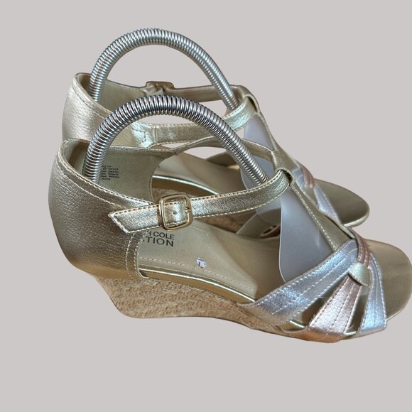 AK Klein Sports Womens Metallic Wedge Sandals Size 10 - Picture 3 of 14